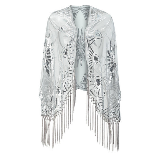 1920s Sequin Fringe Cape Shawl – Gatsby Flapper Wrap