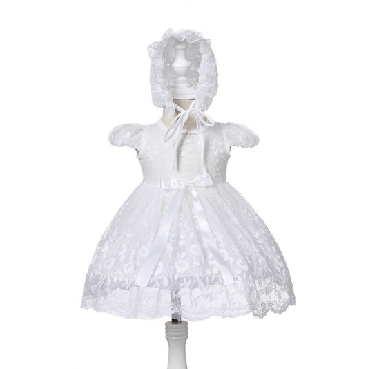 Baby Girl Lace Princess Dress with Hat – Puffy Tulle Gown MEEJOY