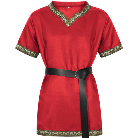 Mens Medieval Tunic Royal Knight Renaissance Crusader Halloween Costume Top + BELT