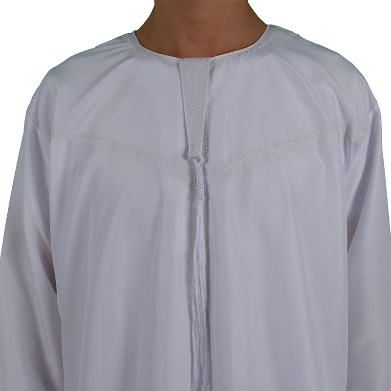 Middle East Oman Robe Men's Polyester Round Neck Arab Robe Bisht Thobe