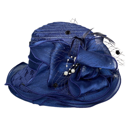 Blue decorative hat Lace Trim Sun Hat Elegant Pearl Floral Bucket Hat throwback costumes
