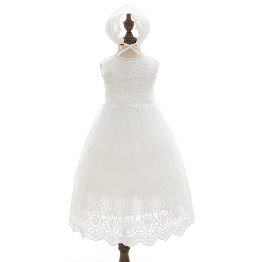Elegant Lace Baby Christening Gown with Bonnet