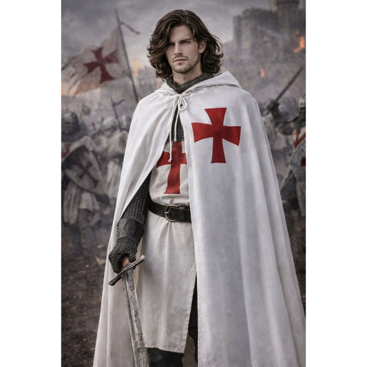 Men's Templar Knight Cloak & Robe Costume Set Medieval Cosplay