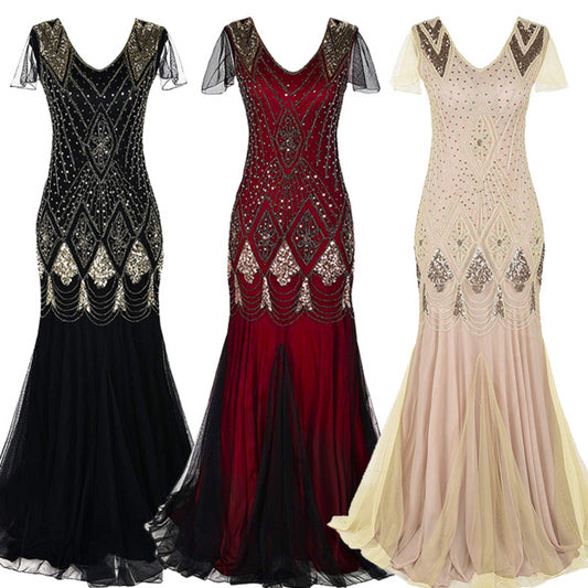 1920s Sequin Gatsby Flapper Long Dress – Vintage Mermaid Evening Gown for Women