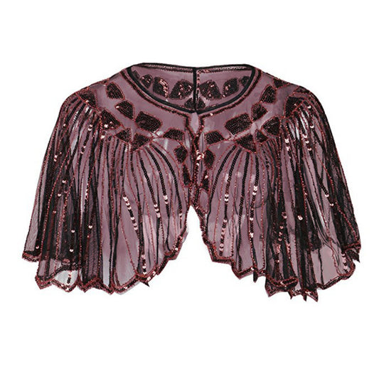 1920s Gatsby Sequin Lace Cape Shawl - Vintage Flapper Cloak for Women