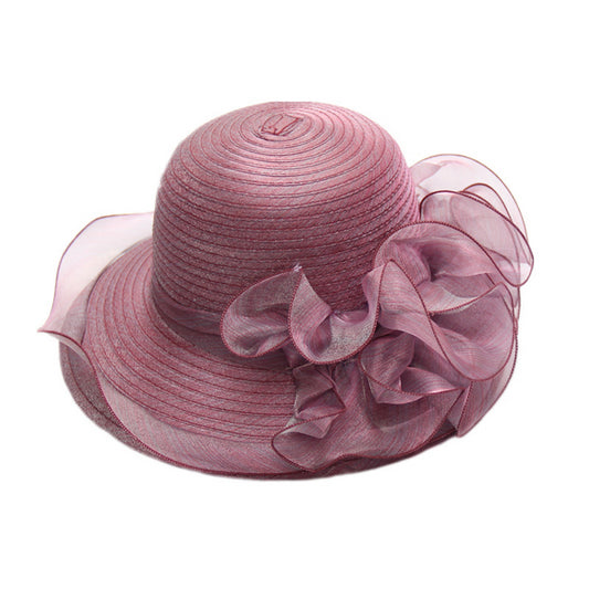Elegant Women’s Organza Wide Brim Sun Hat – Foldable Floral Summer Beach Hat for Melbourne Cup, Garden Party, Outdoor Events