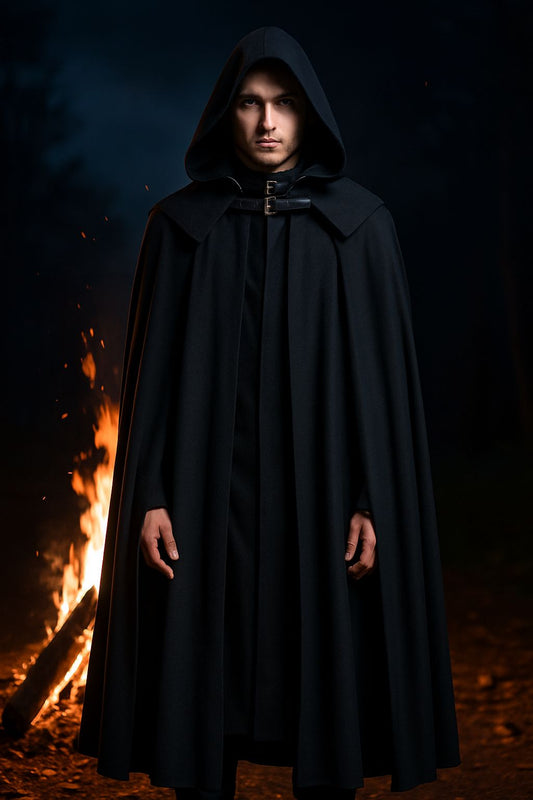 Mens' Long Hooded Cloak Medieval Knight Retro Gothic Cape Robe Halloween Costume