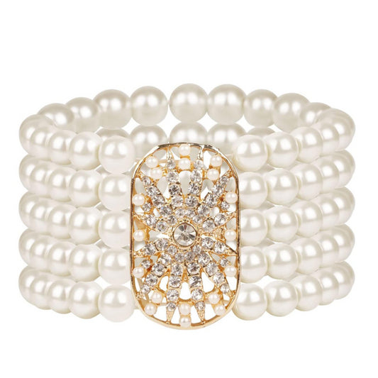 Black 1920s Gatsby Accessories Set – Peacock Feather Headband, Pearl Necklace, Gloves, Earrings, Bracelet