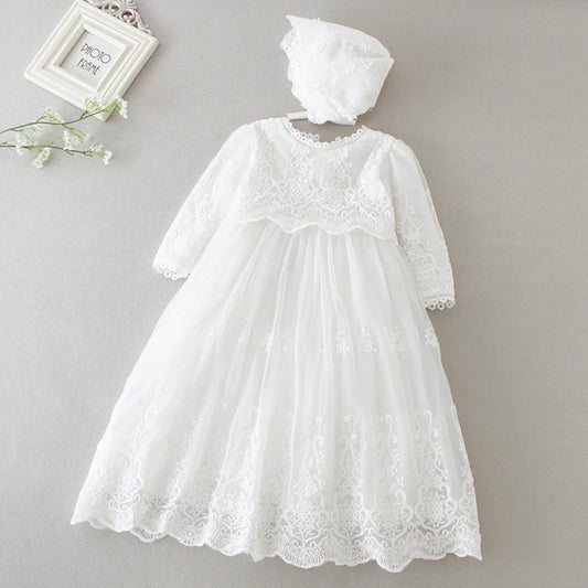 meejoy Long Sleeve Baptism Blessing Dress for Girls, Infant Special Occasion Outfit for Church or Ceremony