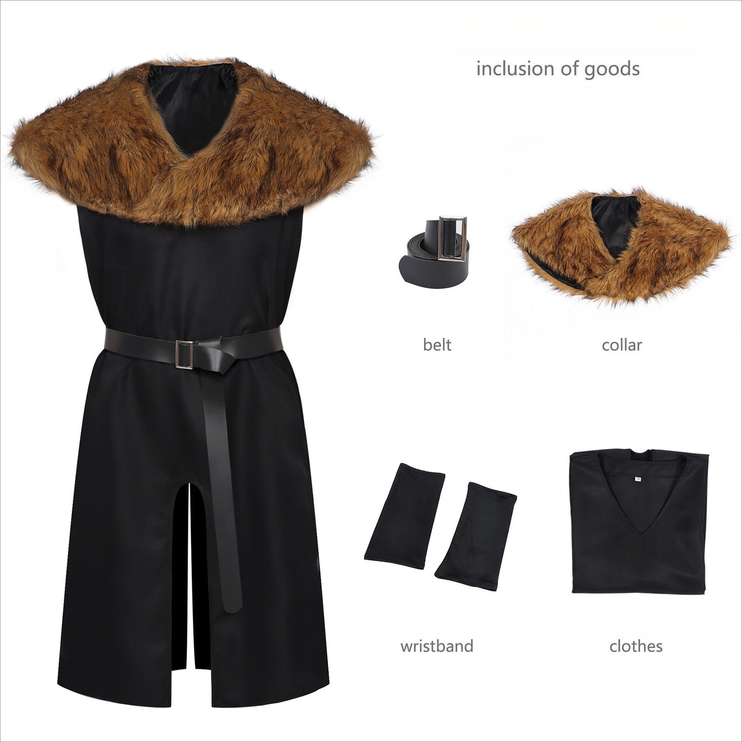 Renaissance Viking Costume for Men Faux Fur Collar Tunic Halloween Cosplay
