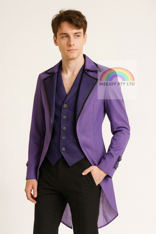 Halloween Men's Steampunk Gothic Tailcoat Jacket - Victorian Pirate Vampire Costume