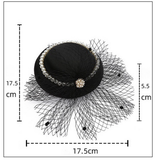 Mesh Fascinator Hat – Vintage Chiffon Veil Mini Hat with Pearls and Rhinestones for Women, Ideal for Melbourne Cup, Weddings, and Formal Events