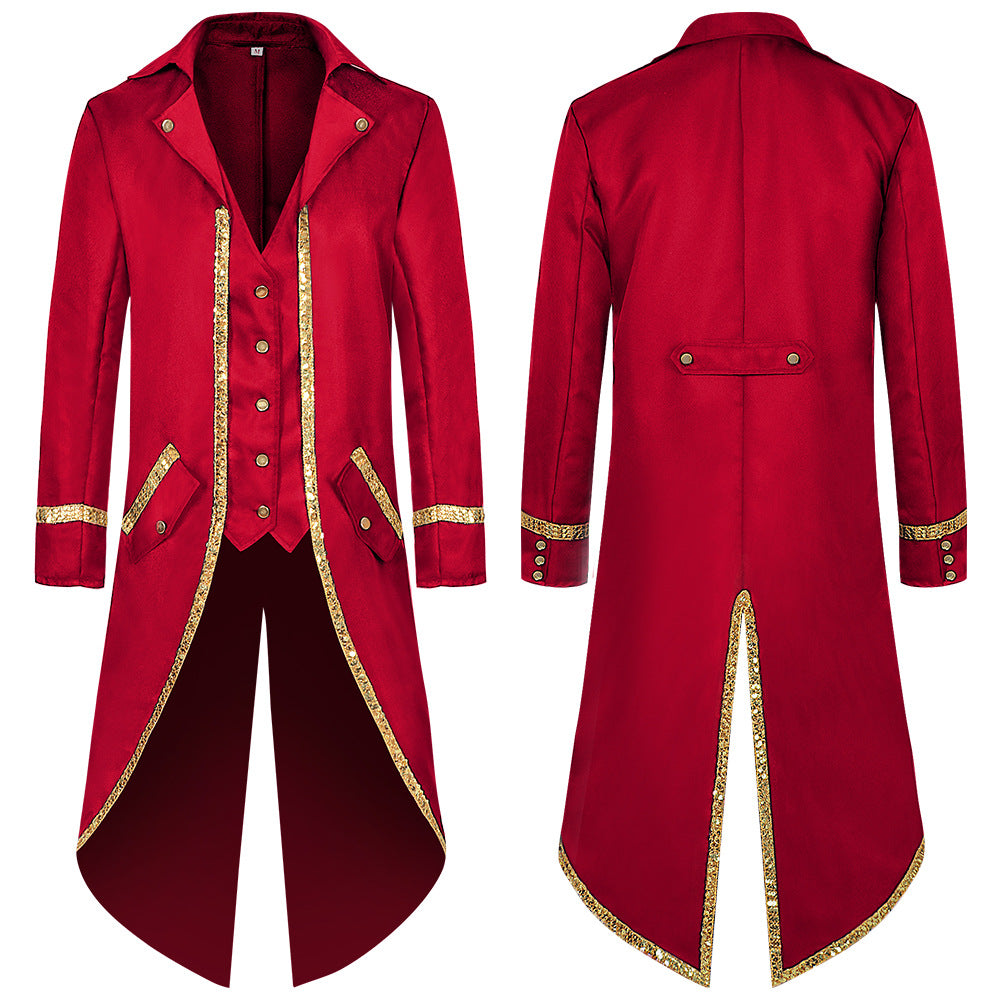 Men Vintage Steampunk Costume Tailcoat Jacket Gothic Victorian Retro Shining Edge Tuxedo Suit