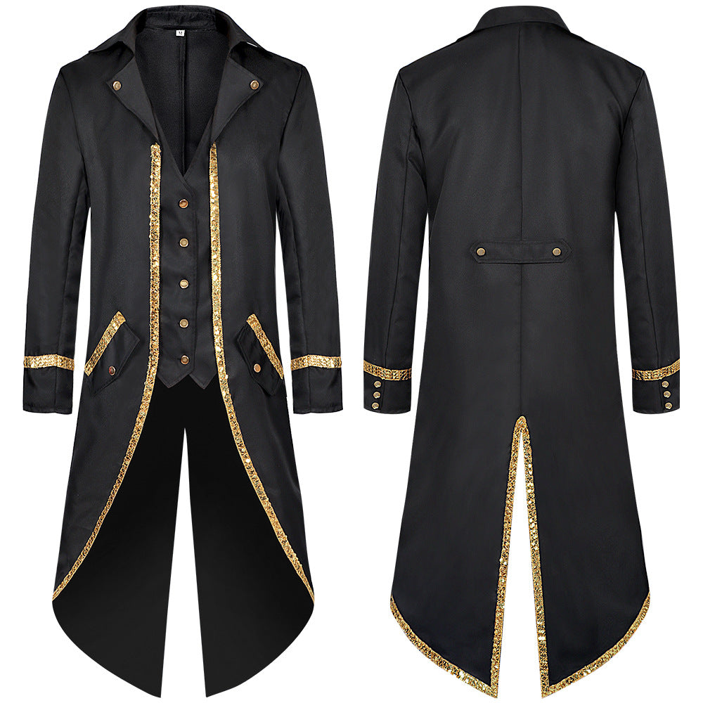 Men Vintage Steampunk Costume Tailcoat Jacket Gothic Victorian Retro Shining Edge Tuxedo Suit