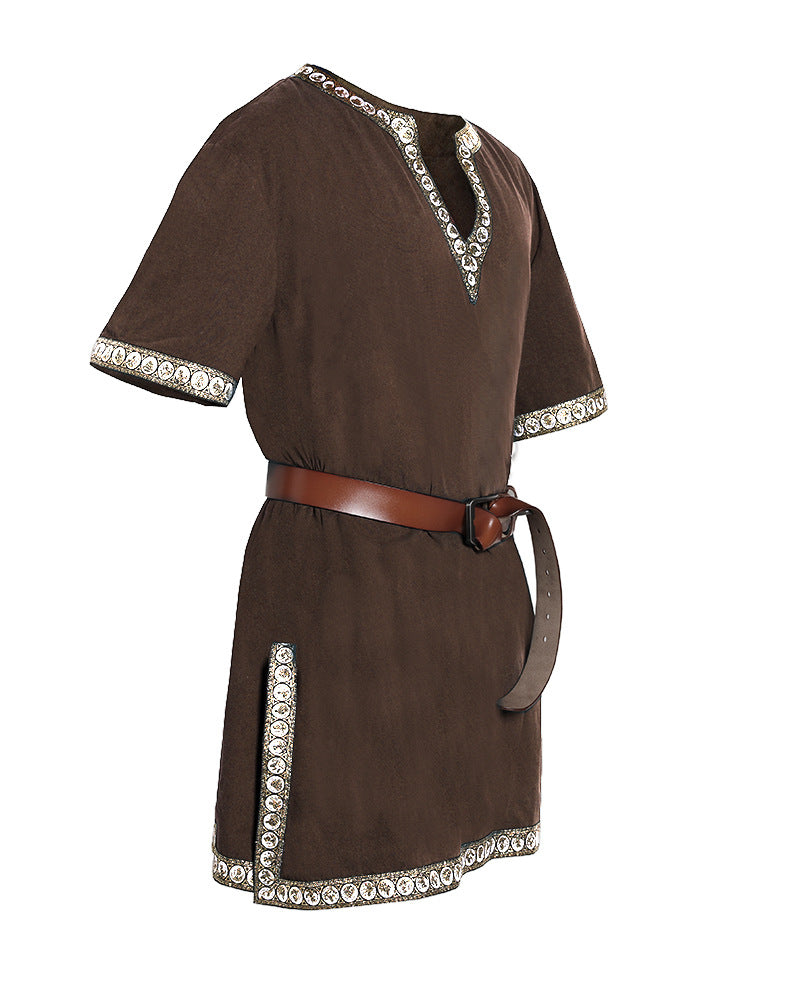 Kids Medieval Viking Tunic Shirt Renaissance Costume Top Retro V-Neck Outfit