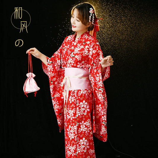 Japanese Women Kimono Robe – Cotton Yukata with Gold Foil Print, Traditional Home Loungewear