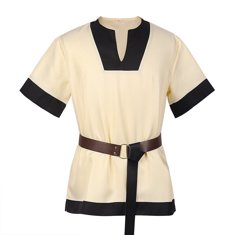 Short Sleeve Medieval Shirt Men's Warrior Top Ancient Theater Soldier Costumes