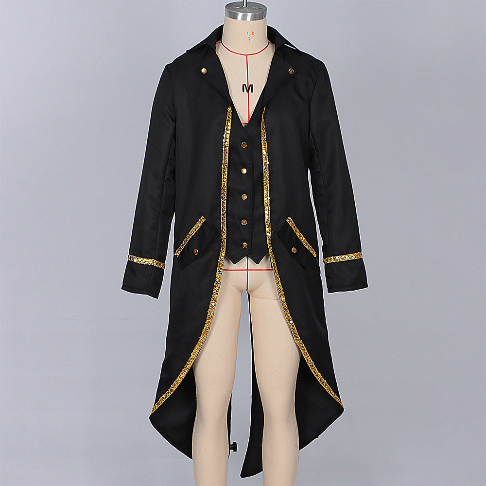 Men Vintage Steampunk Costume Tailcoat Jacket Gothic Victorian Retro Shining Edge Tuxedo Suit