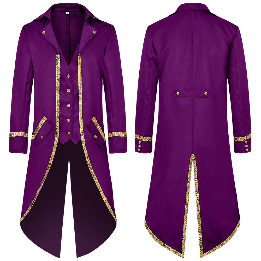 Men Vintage Steampunk Costume Tailcoat Jacket Gothic Victorian Retro Shining Edge Tuxedo Suit