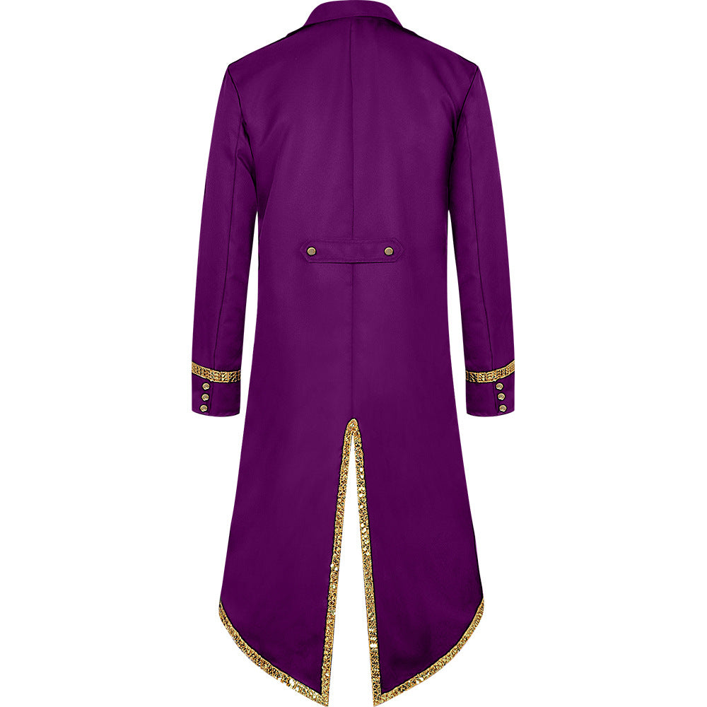 Men Vintage Steampunk Costume Tailcoat Jacket Gothic Victorian Retro Shining Edge Tuxedo Suit