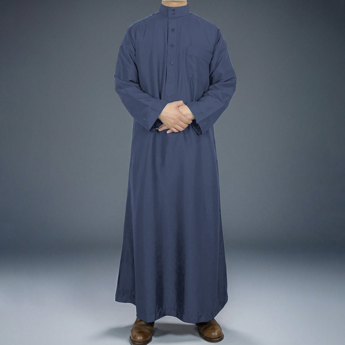 Men's Long Sleeve Thobe – Stand Collar Traditional Islamic Robe