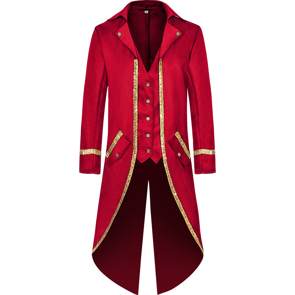 Men Vintage Steampunk Costume Tailcoat Jacket Gothic Victorian Retro Shining Edge Tuxedo Suit