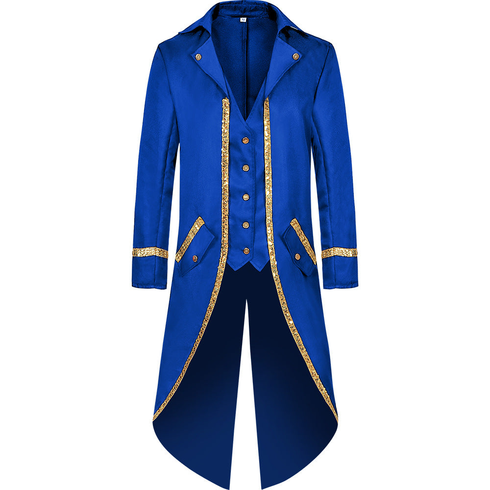 Men Vintage Steampunk Costume Tailcoat Jacket Gothic Victorian Retro Shining Edge Tuxedo Suit