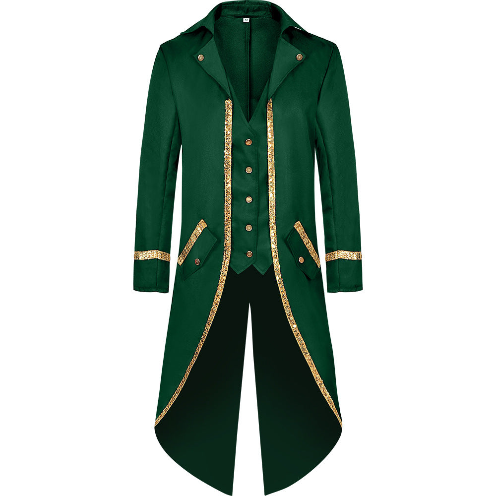 Men Vintage Steampunk Costume Tailcoat Jacket Gothic Victorian Retro Shining Edge Tuxedo Suit