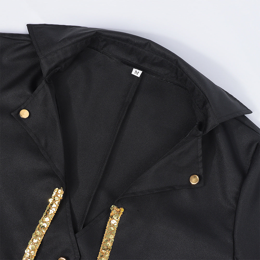 Men Vintage Steampunk Costume Tailcoat Jacket Gothic Victorian Retro Shining Edge Tuxedo Suit