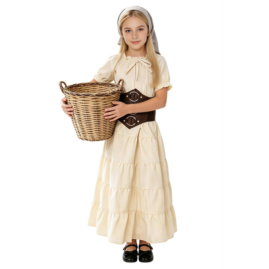 Girls Medieval Renaissance Peasant Dress – Village Girl Costume with Corset Belt MEEJOY AUSTRALIA