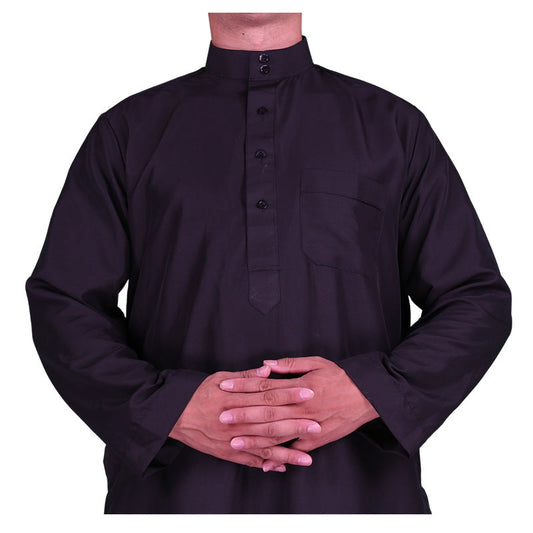 Mens Muslim Clothing Saudi Arab Long Sleeve Thobe Islamic Jubba Kaftan Long Robe Black Bisht
