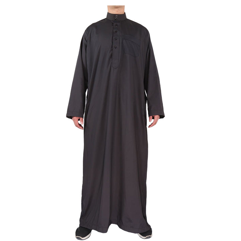 Mens Muslim Clothing Saudi Arab Long Sleeve Thobe Islamic Jubba Kaftan Long Robe Black Bisht