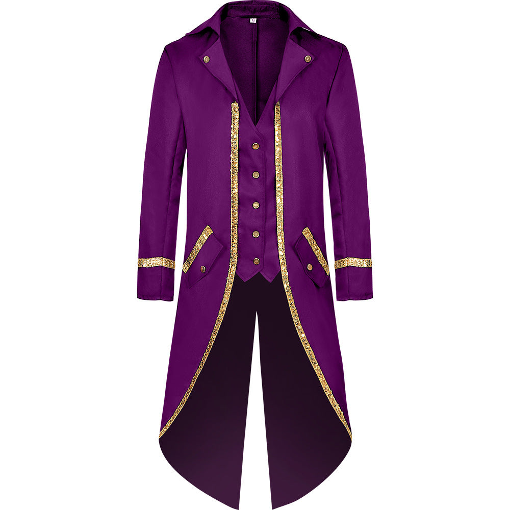 Men Vintage Steampunk Costume Tailcoat Jacket Gothic Victorian Retro Shining Edge Tuxedo Suit
