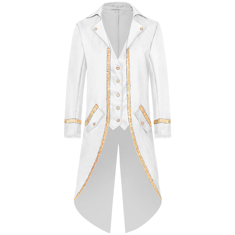 Men Vintage Steampunk Costume Tailcoat Jacket Gothic Victorian Retro Shining Edge Tuxedo Suit