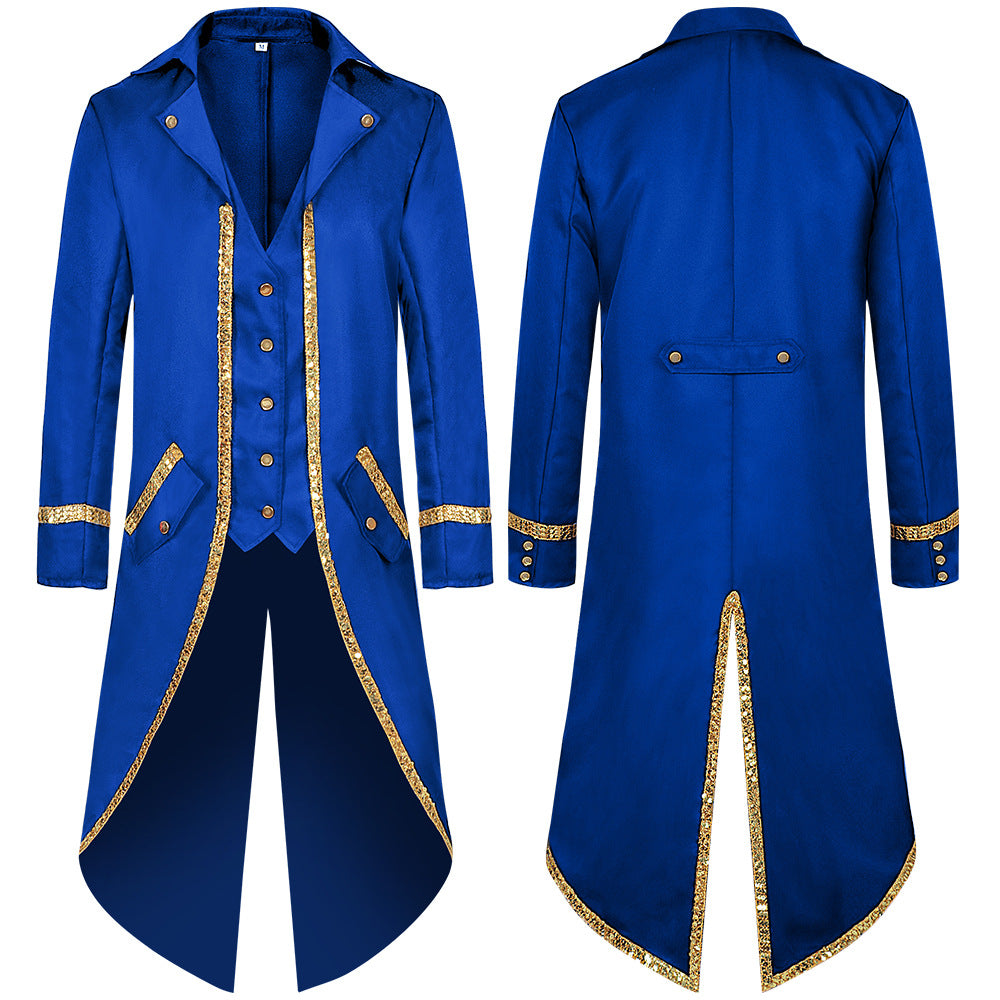 Men Vintage Steampunk Costume Tailcoat Jacket Gothic Victorian Retro Shining Edge Tuxedo Suit
