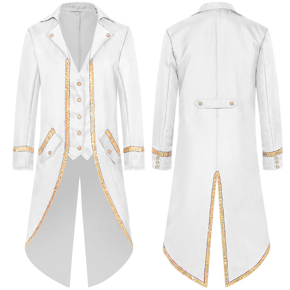 Men Vintage Steampunk Costume Tailcoat Jacket Gothic Victorian Retro Shining Edge Tuxedo Suit