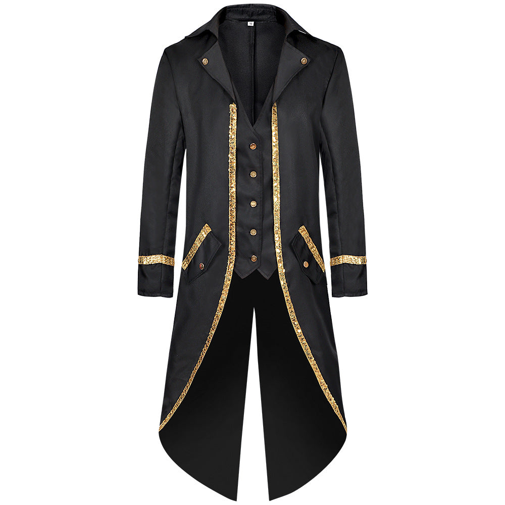 Men Vintage Steampunk Costume Tailcoat Jacket Gothic Victorian Retro Shining Edge Tuxedo Suit