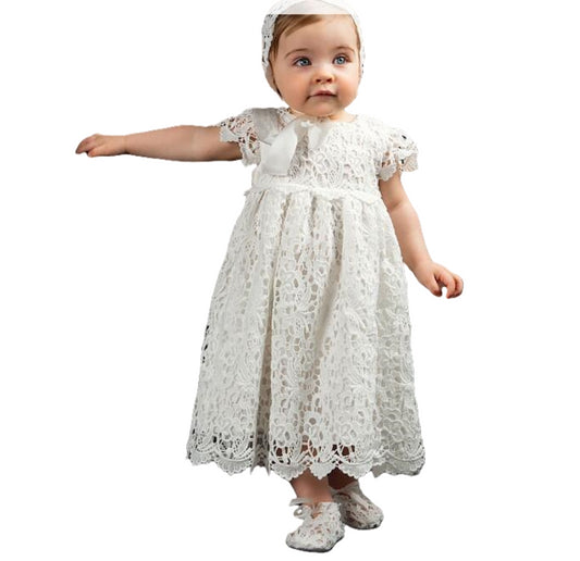 Baby Girls Baptism Dress Christening Gown Blessing Dress with Bonnet