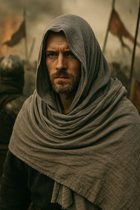 Medieval Cotton Linen Viking Hooded Scarf Shawl Renaissance Cosplay Costume Cape