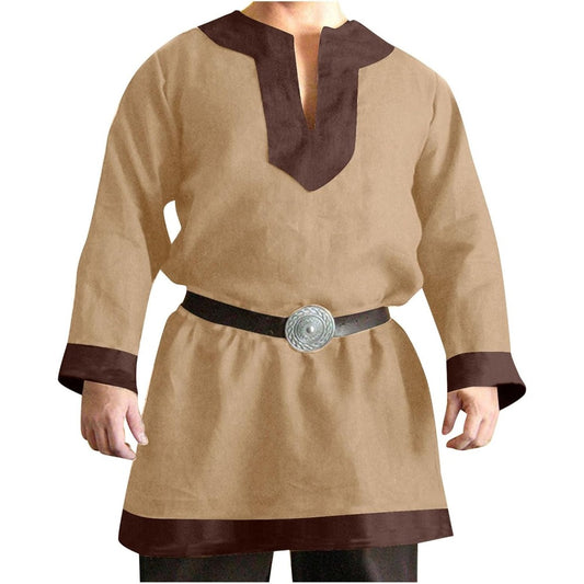 Mens Medieval Pirate Shirt Steampunk Viking Renaissance Long Sleeve Tunic Knight Viking Shirts Halloween Costume Top