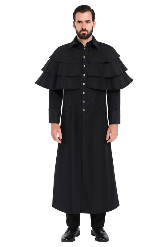 Retro Medieval Priest Uniform Layered Stand-up Collar Button Vintage God Father Costume