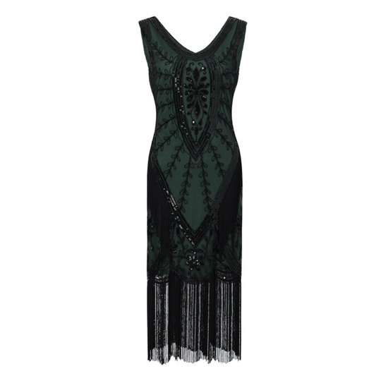 Vintage Black Green 1920s Gatsby Dress Women Sequin Flapper Costume Accessories Retro Outfit