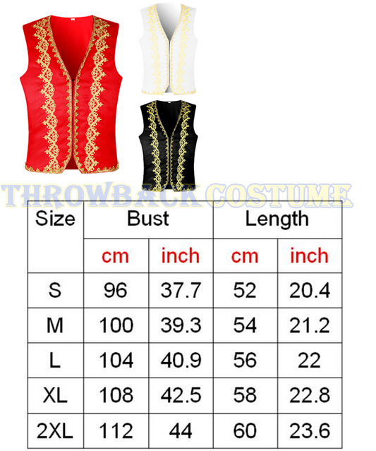 Men Medieval Vest Waistcoat Gothic Steampunk Victorian Prince Halloween Costume