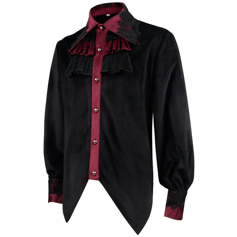 Renaissance Men's Pirate Shirt – Gothic Medieval Costume Black & Red