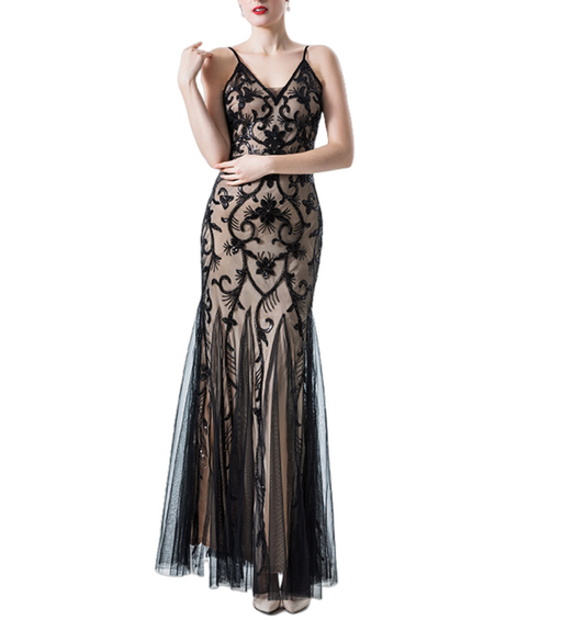 Deluxe Black/Red 1920s Flapper Dress | Women’s Gatsby Gown