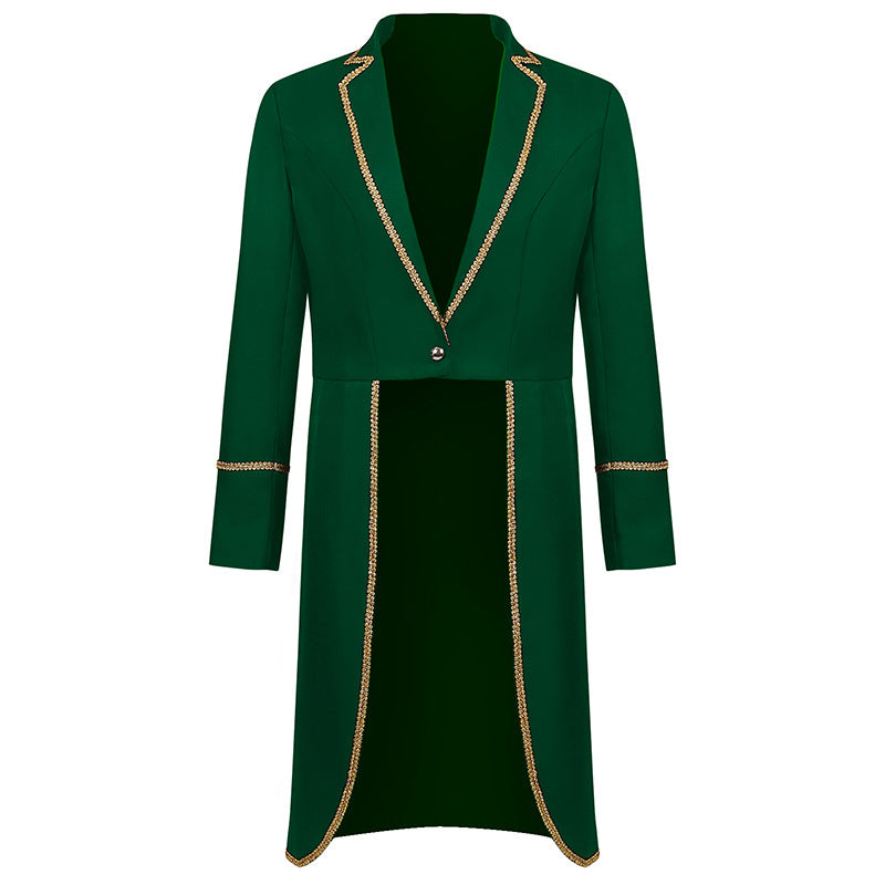 Men’s Mid-Length Punk Tailcoat w/ Gold Trim – Medieval/Victorian | S–3XL