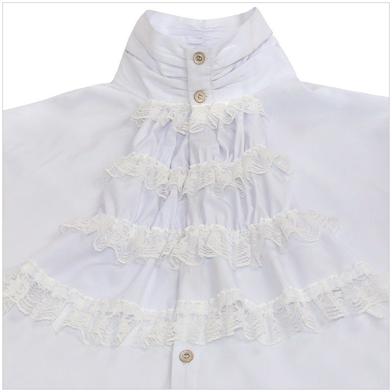Gothic Ruffle Stand-up Collar Long Sleeve Men's Shirt with Tie - Elegant and Stylish Regency Era