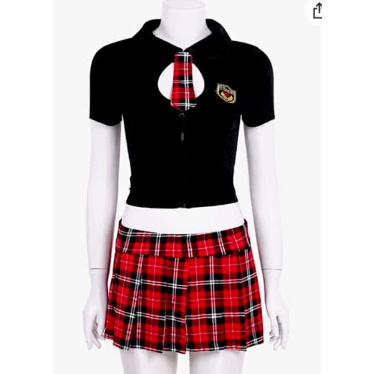 Women Schoolgirl Uniform-Inspired Plaid Lingerie Set with Tie | XS–M