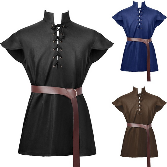 Mens' Medieval Renaissance Viking Tunic with Belt Barbarian Tops Halloween Costume