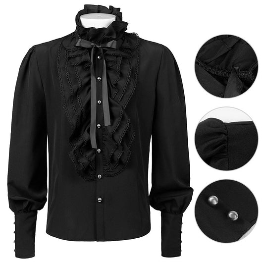 Men's Black Victorian Lace Ruffle Shirt – Gothic Steampunk Costume